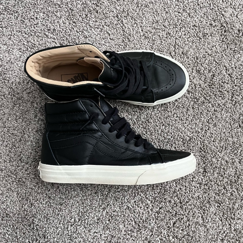 Vans all leather black hi tops